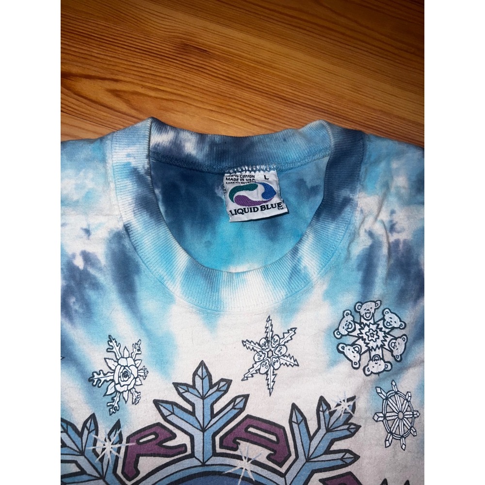 Vintage 1994 Grateful Dead Snowboard Ski Bears Shirt Liquid Blue Tie Dye L 90s - Picture 2 of 8